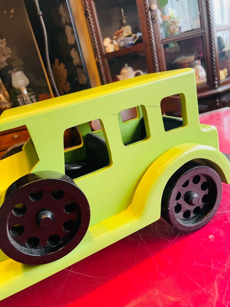 美品】木製クラシックカー風おもちゃグリーンアンティーク