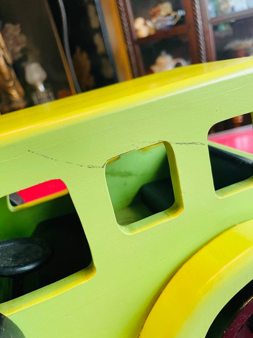 美品】木製クラシックカー風おもちゃグリーンアンティーク