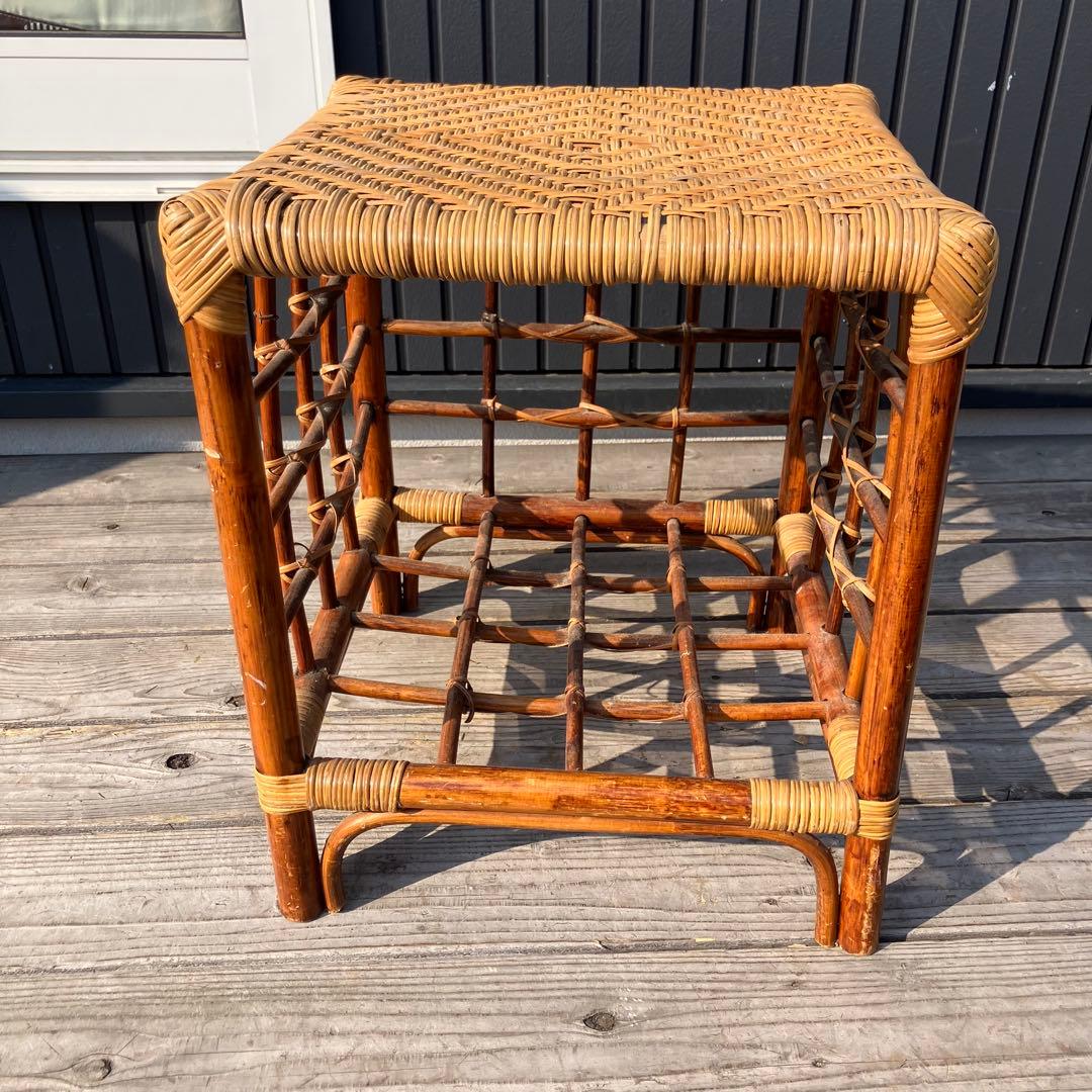 昭和レトロ 四角スツール ラタンスツール 格子型 腰掛け 古家具 ビンテージ