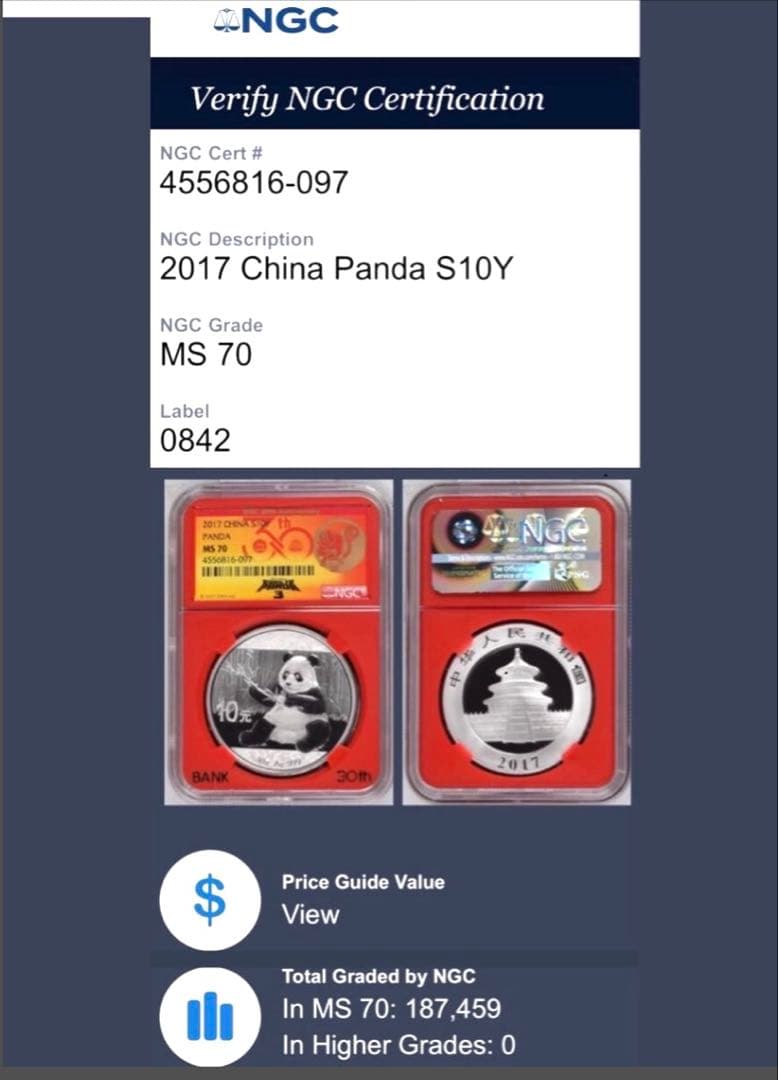 中国 パンダ銀貨 10元コイン 2017年 NGC MS70 カンフーパンダ3