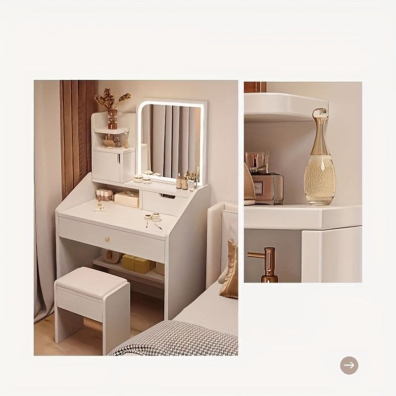 ホワイトノルディックドレッサーセット スツール付き 引き出し収納 省