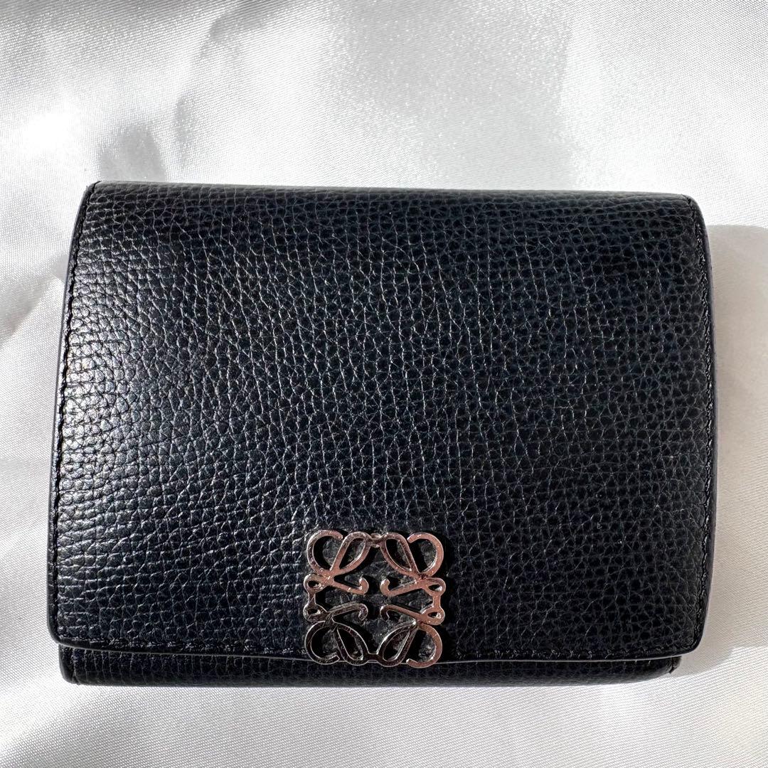 ロエベ 三つ折り財布 トライフォールド アナグラム ブラック レザー