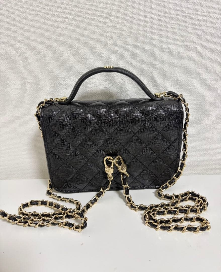 シャネル ノベルティ トップハンドル ショルダーリュックバッグ キャビアスキン