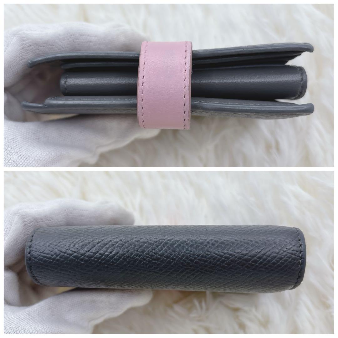 美品✨️CELINE 二つ折り財布 グレー×ピンク スモールストラップウォレット