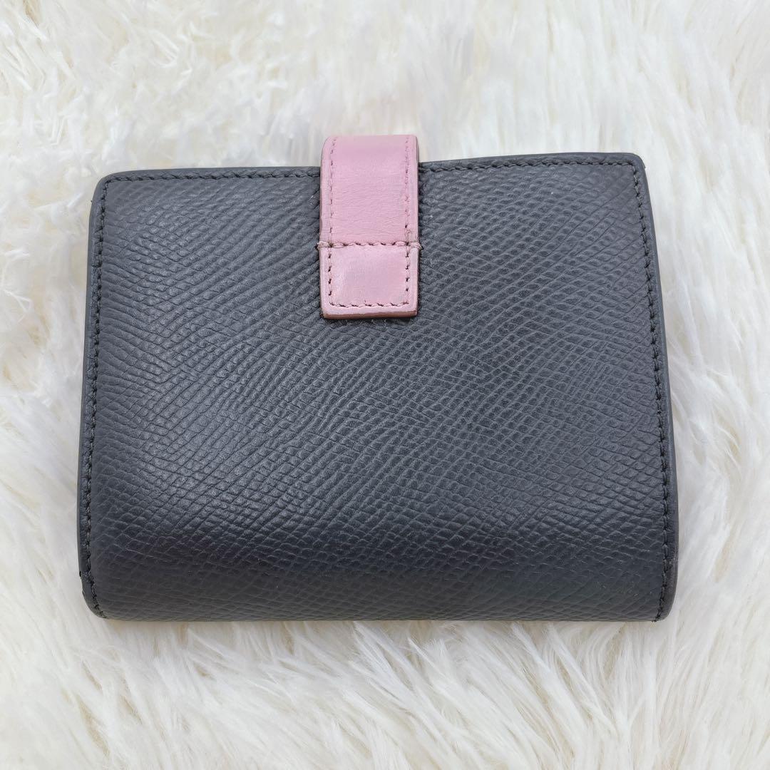 美品✨️CELINE 二つ折り財布 グレー×ピンク スモールストラップウォレット