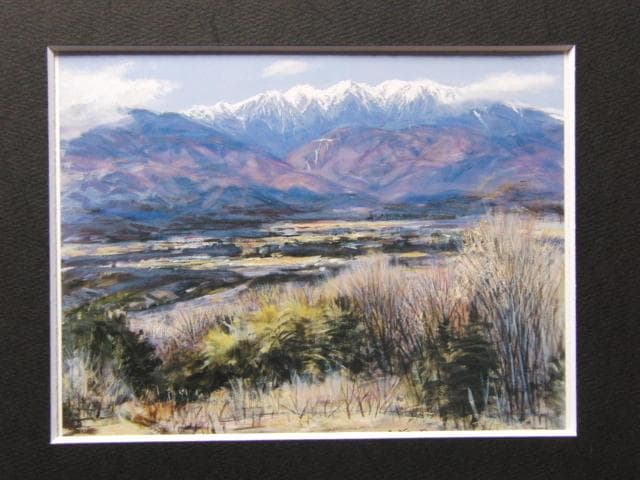 加納睦久、【上伊那美里の早春】、希少な額装用画集より、新品額装付