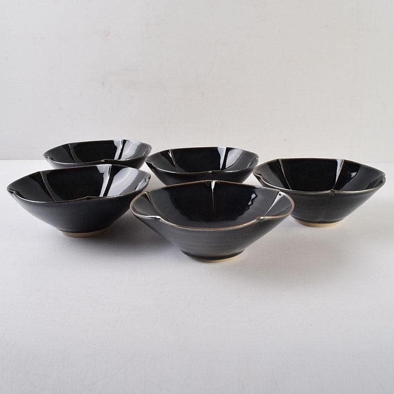 和食器　常滑焼　轍窯　久田重義作　天目組鉢　五客　共布共箱　V　R9221