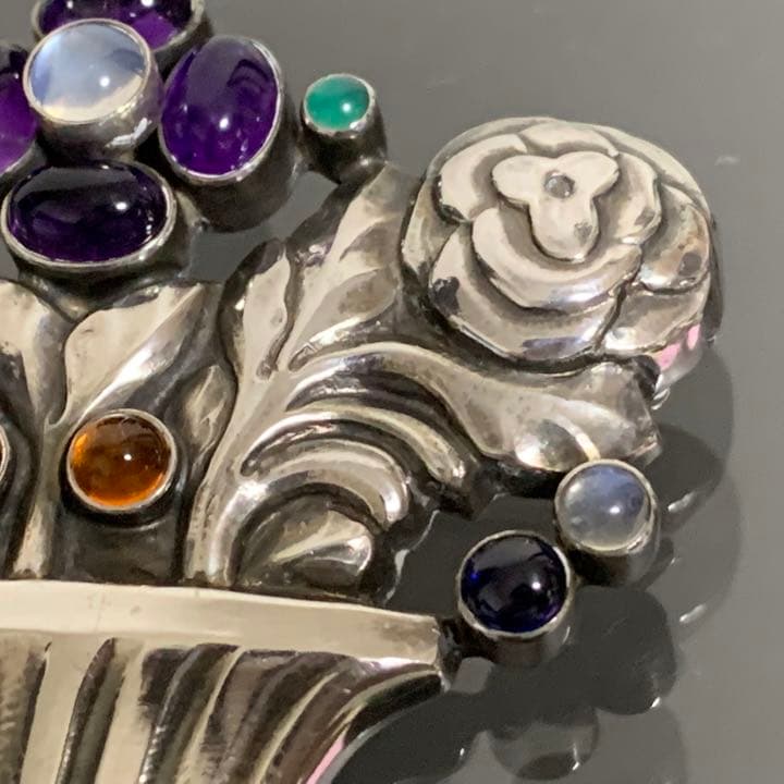 2563】 激レア ジョージジェンセン 67 ブローチ 花籠 フラワー 925