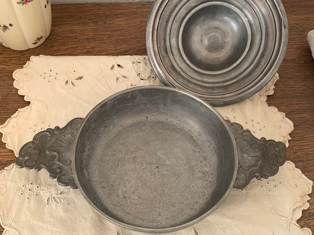 フランス 蚤の市 ピューター製 鍋 ブロカント