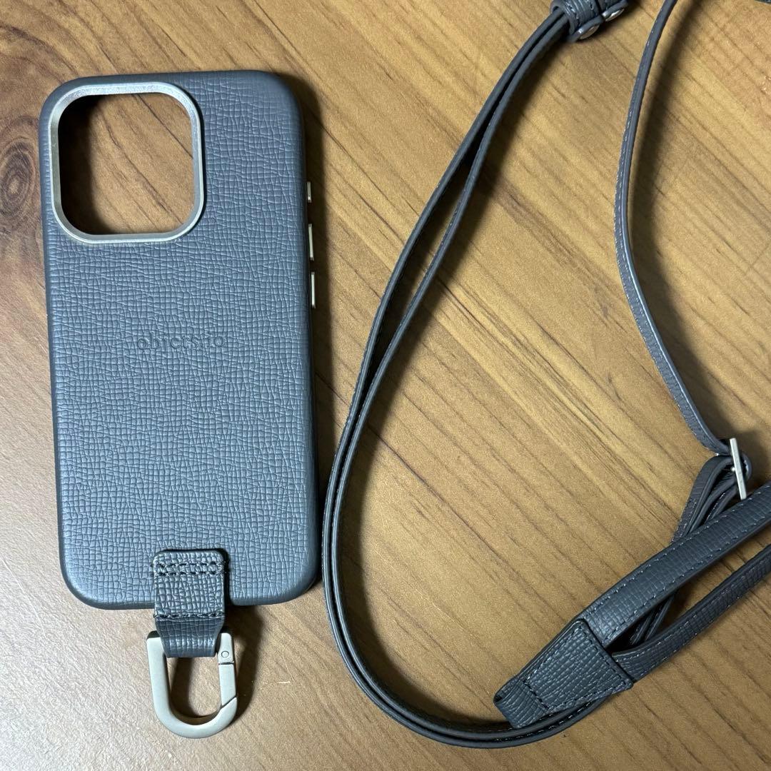 objcts.io iPhone15pro ケース+ストラップ レザー製 iPhoneケース セット / ストラップ付スマホケース / スマホ