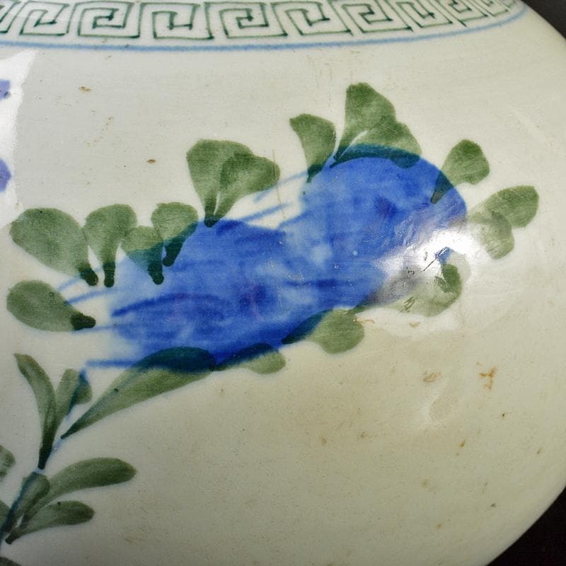 朝鮮美術　李朝　色絵　花文　壺　M　R7348B