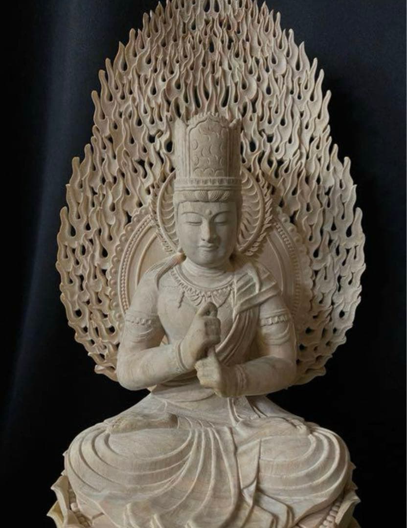 高62cm 井波彫刻 一刀彫り 仏教工芸品 香樟材 木彫仏教 大日
