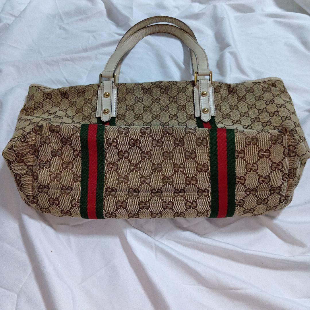 GUCCI　グッチ　シェリー　gg　キャンバス　レザー　トートバッグ