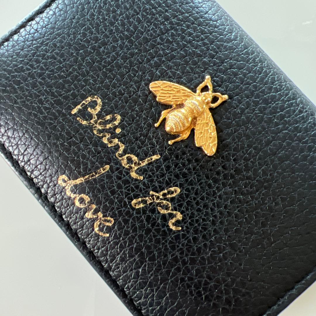 GUCCI 二つ折り財布 アニマリエ ビー ブラックレザー 蜂 ゴールド