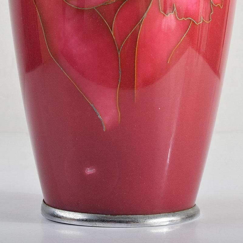 七宝焼 田村七宝工芸 カトレア文 花瓶 共箱 V R9421