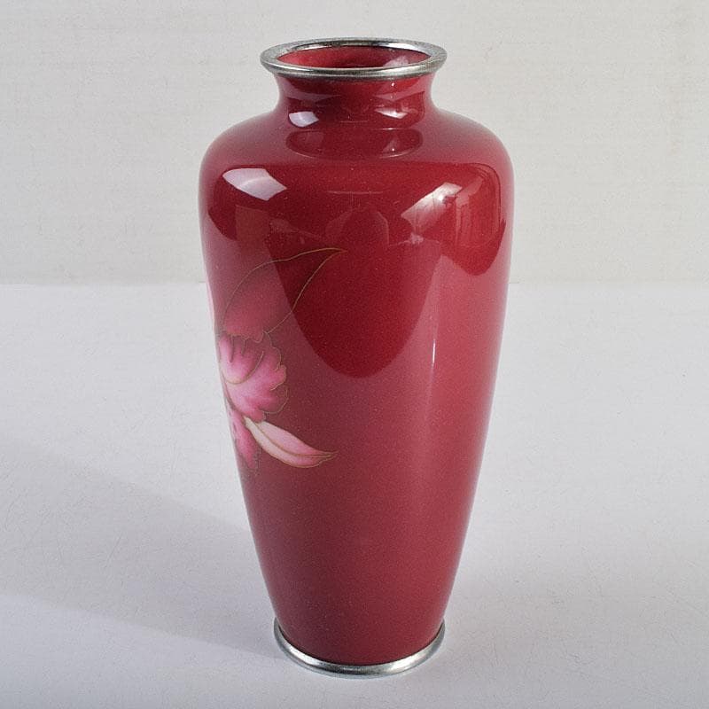 七宝焼 田村七宝工芸 カトレア文 花瓶 共箱 V R9421