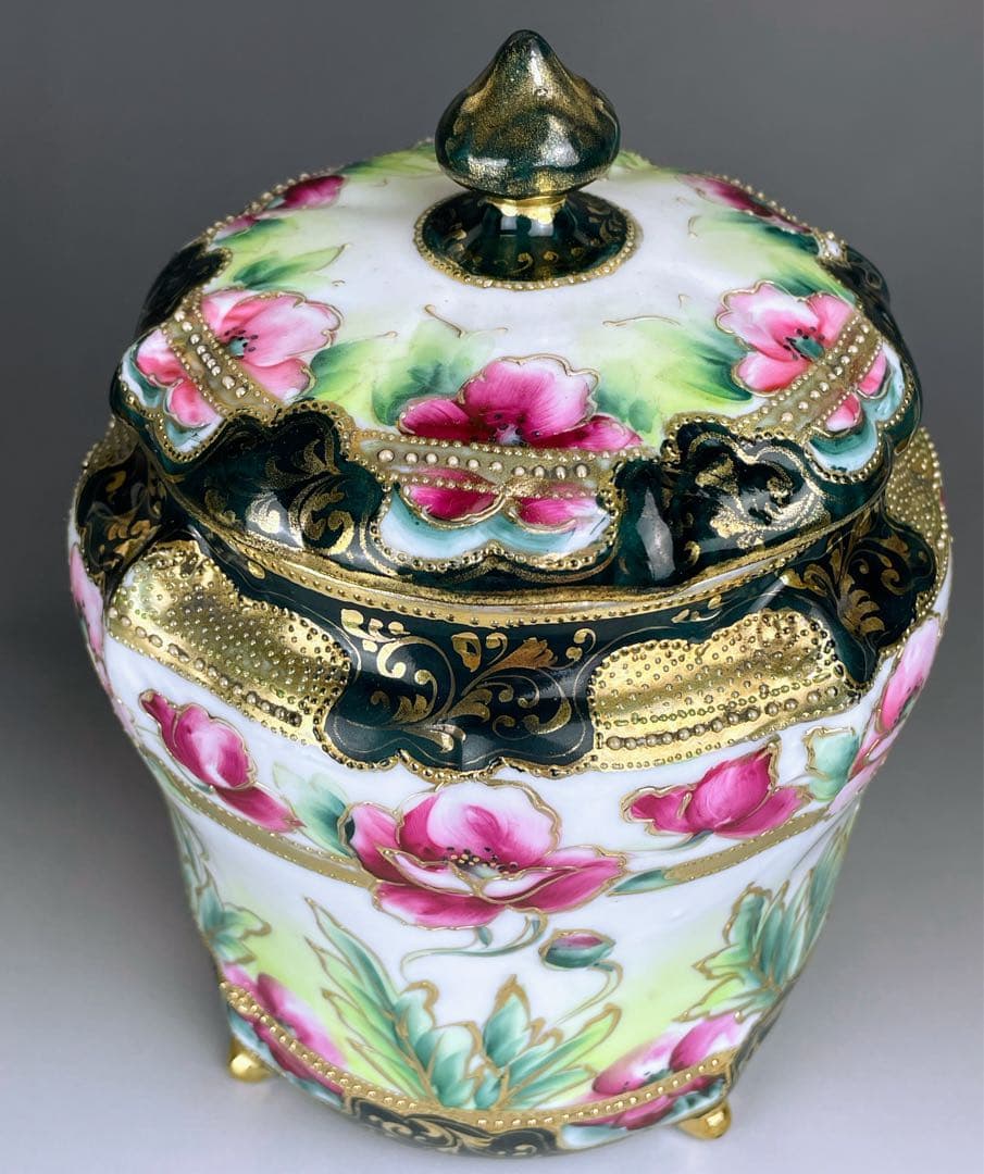 希少】オールドノリタケ 20cm ポピー紋 ビスケットジャー メープルリーフ