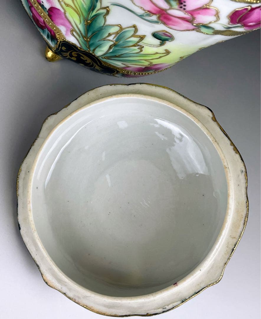 希少】オールドノリタケ 20cm ポピー紋 ビスケットジャー メープルリーフ