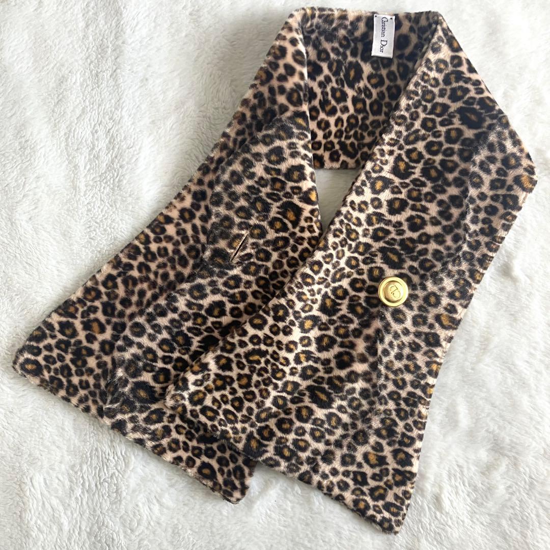 クリスチャンディオール CD金ボタン レオパード エコファーマフラー