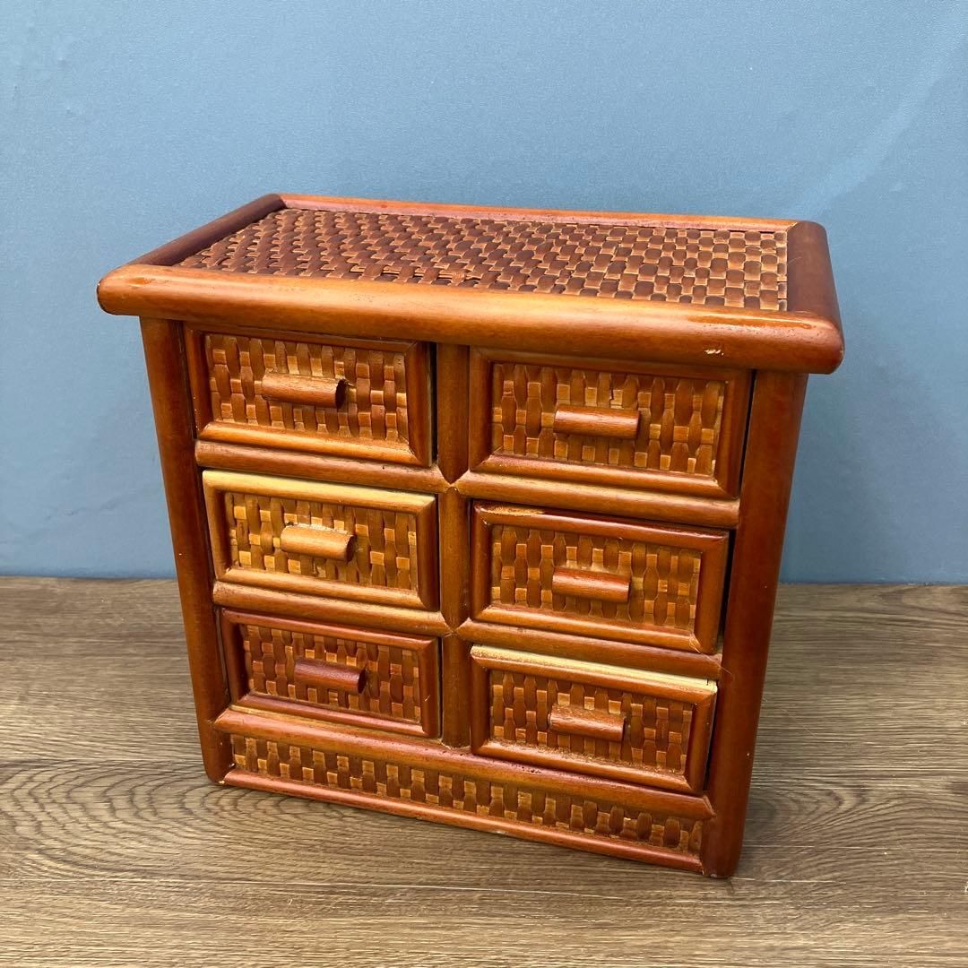 E-3 昭和レトロ ラタンミニチェスト 6杯 小物入れ 卓上収納 小引出し小