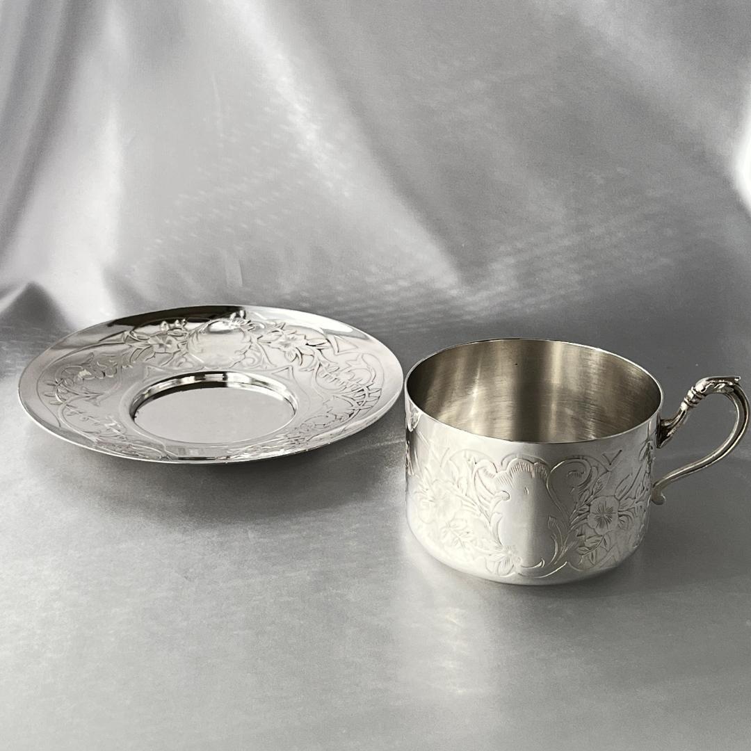 【 仏蘭西】アールヌーボー カップ＆ソーサー 【シルバープレート】