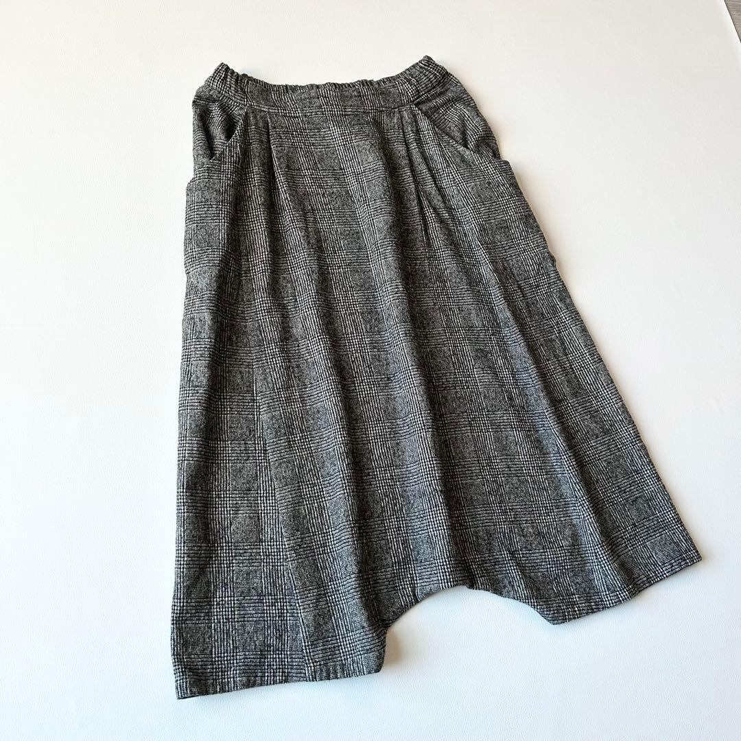 3006y美品 エヴァムエヴァ ウールグレンチェックサルエルパンツ グレー