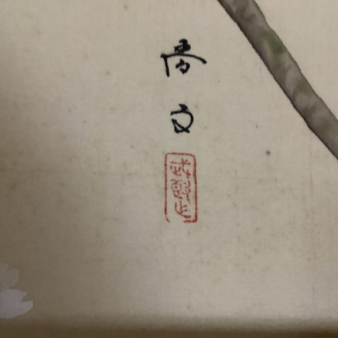 O-6 桜花の図 尚文 桜と青い鳥の掛軸