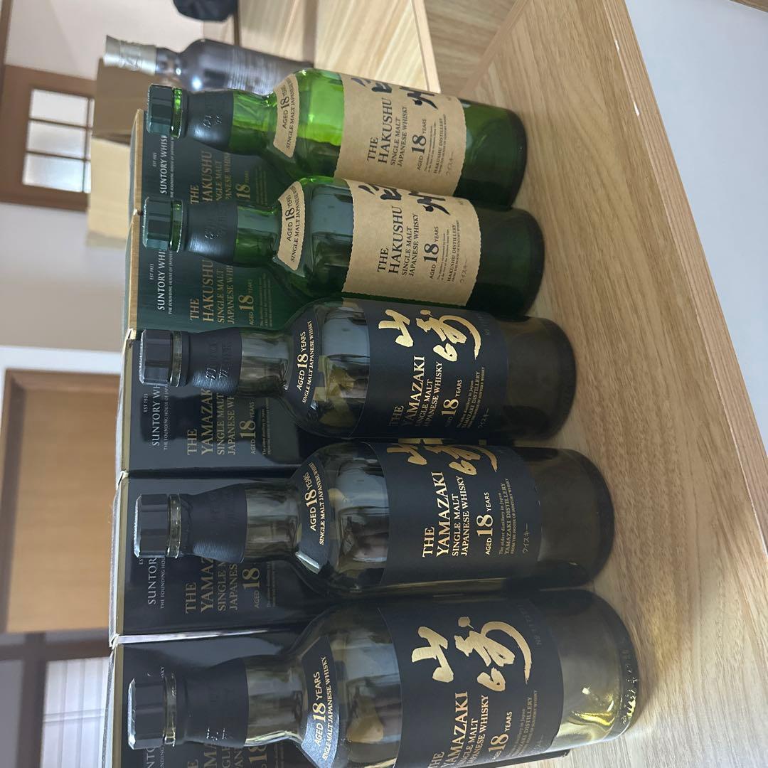 山崎18年空瓶4本白州18年空瓶2本 カートン、段ボール