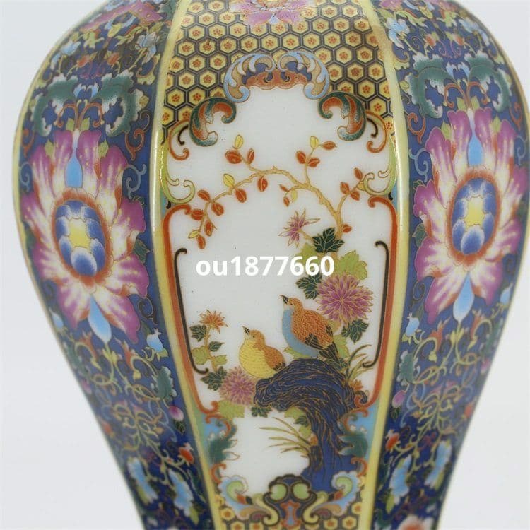 琺瑯彩花鳥八方梅瓶 景徳鎮 陶磁器 装飾品 現代工芸品 美術