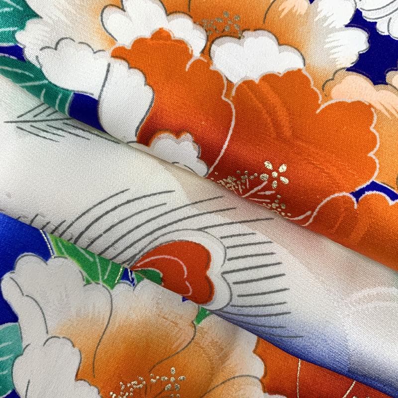 506ag3着物&長襦袢□七五三 七歳 女児 金彩 花 鼓 孔雀羽□良好