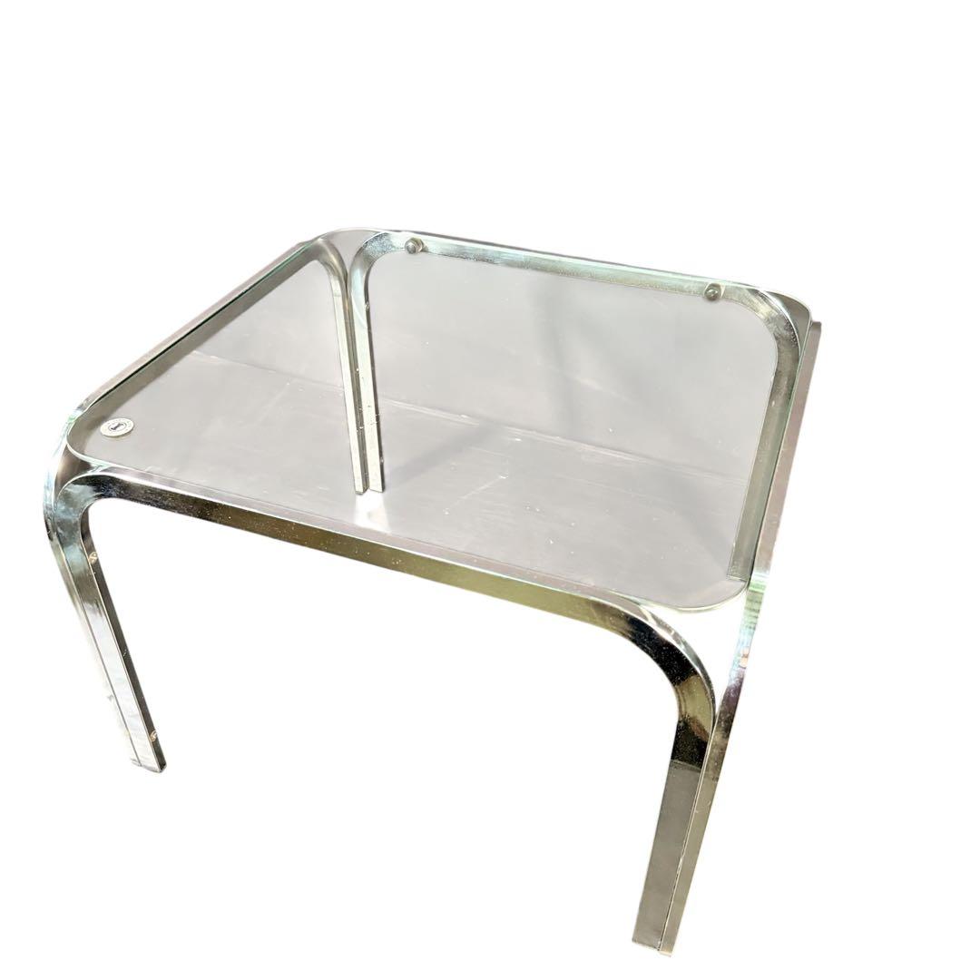 ラリー様 HR810 レトロなガラステーブル スチール シルバー