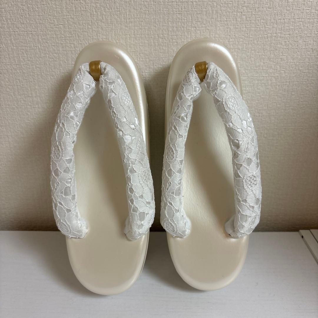 草履(厚底)バックセット　 パール　レース　[オフホワイト]