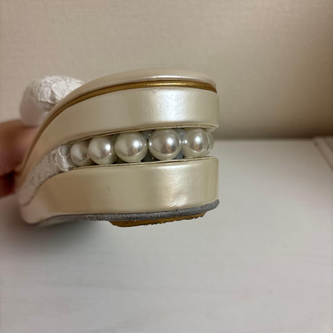 草履(厚底)バックセット　 パール　レース　[オフホワイト]