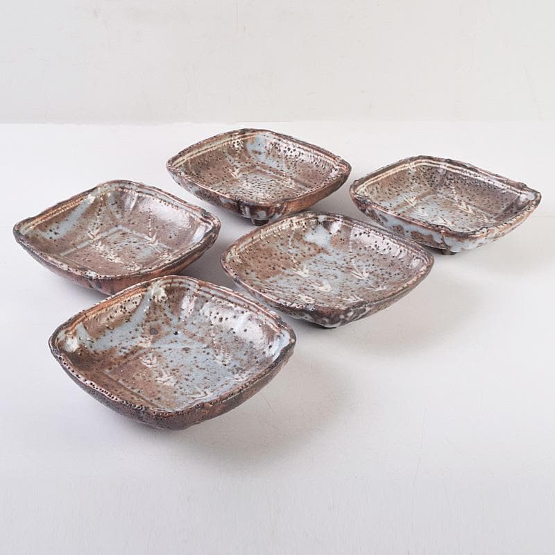 和食器　美土里窯　鼠志野　草文　向付　五客　共箱　M　R9246B