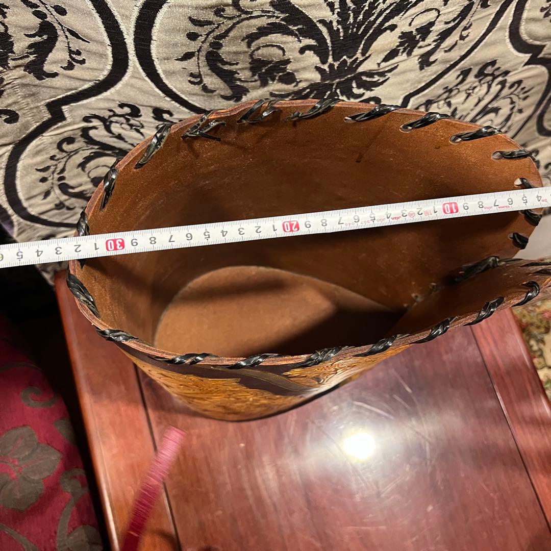 レザーカービング　ブーツ型　ゴミ箱　皮