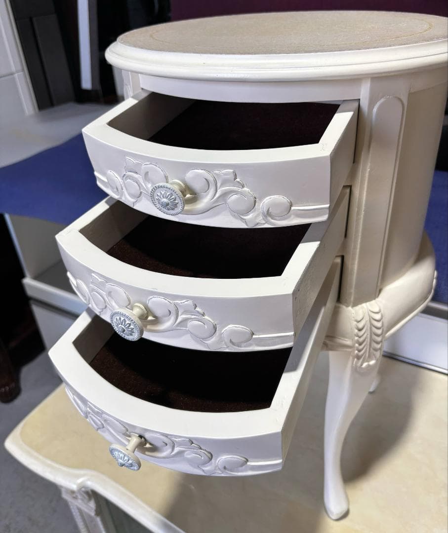 アンティーク風 猫脚 姫家具エレガントコモ ラウンド3段チェスト