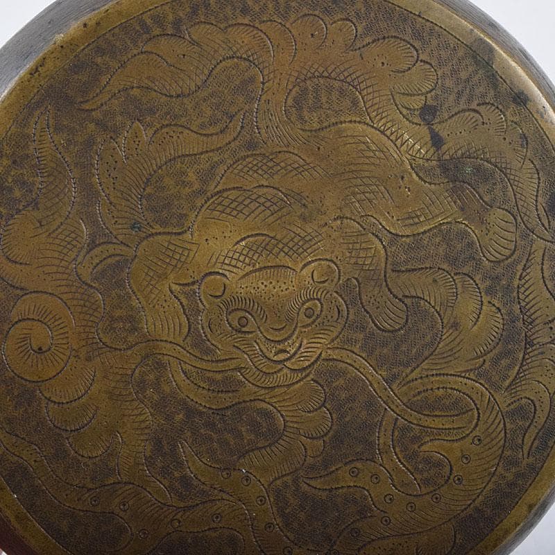 中国 古銅 木瓜神獣刻 薬入 蓋物 時代箱付 C R8939 中国 古銅