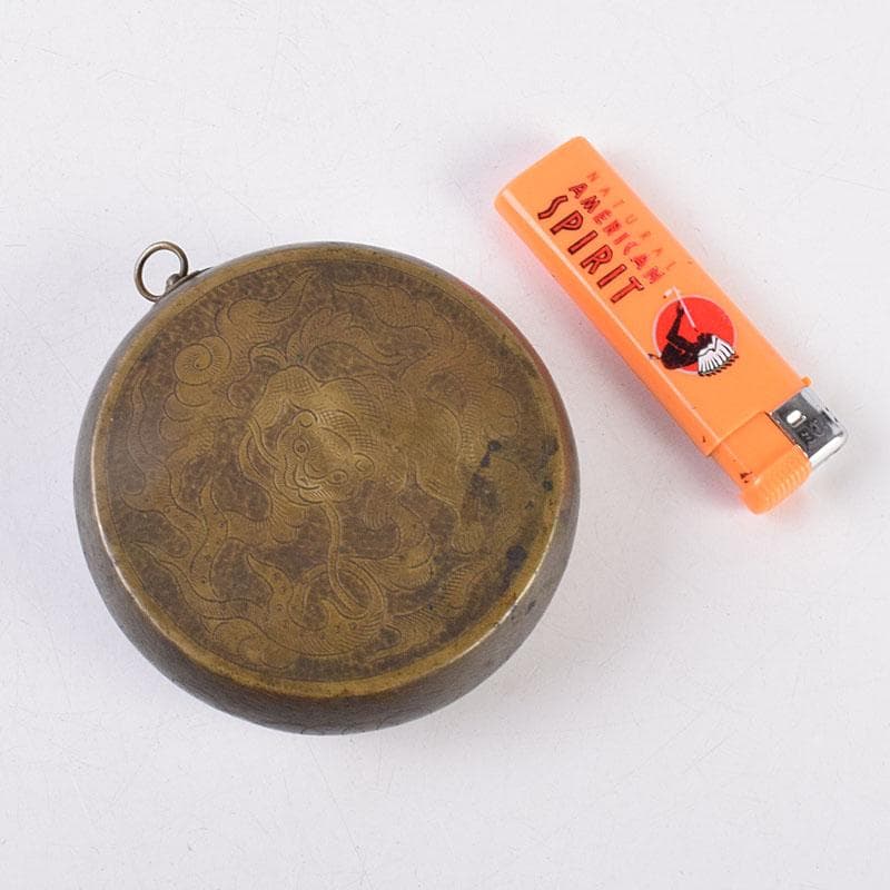 中国 古銅 木瓜神獣刻 薬入 蓋物 時代箱付 C R8939 中国 古銅