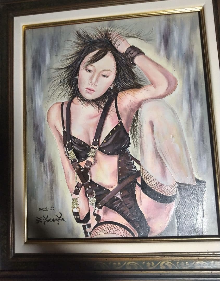 裸婦、美人画、油彩８号、山本英二、しなりK 真作、肉筆、高級額縁、高塚省吾。