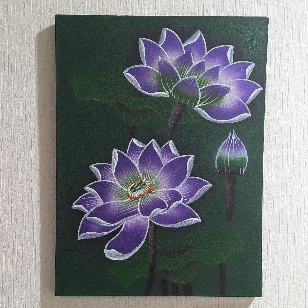 バリ島 ロータス絵画 パープル バリ絵画 アジアン雑貨 バリ雑貨 バリ