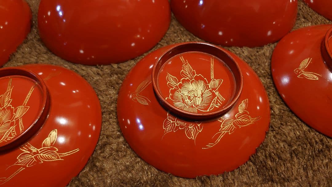 輪島塗 金蒔絵 蒔絵 沈金 華蝶の図 蓋椀 10客