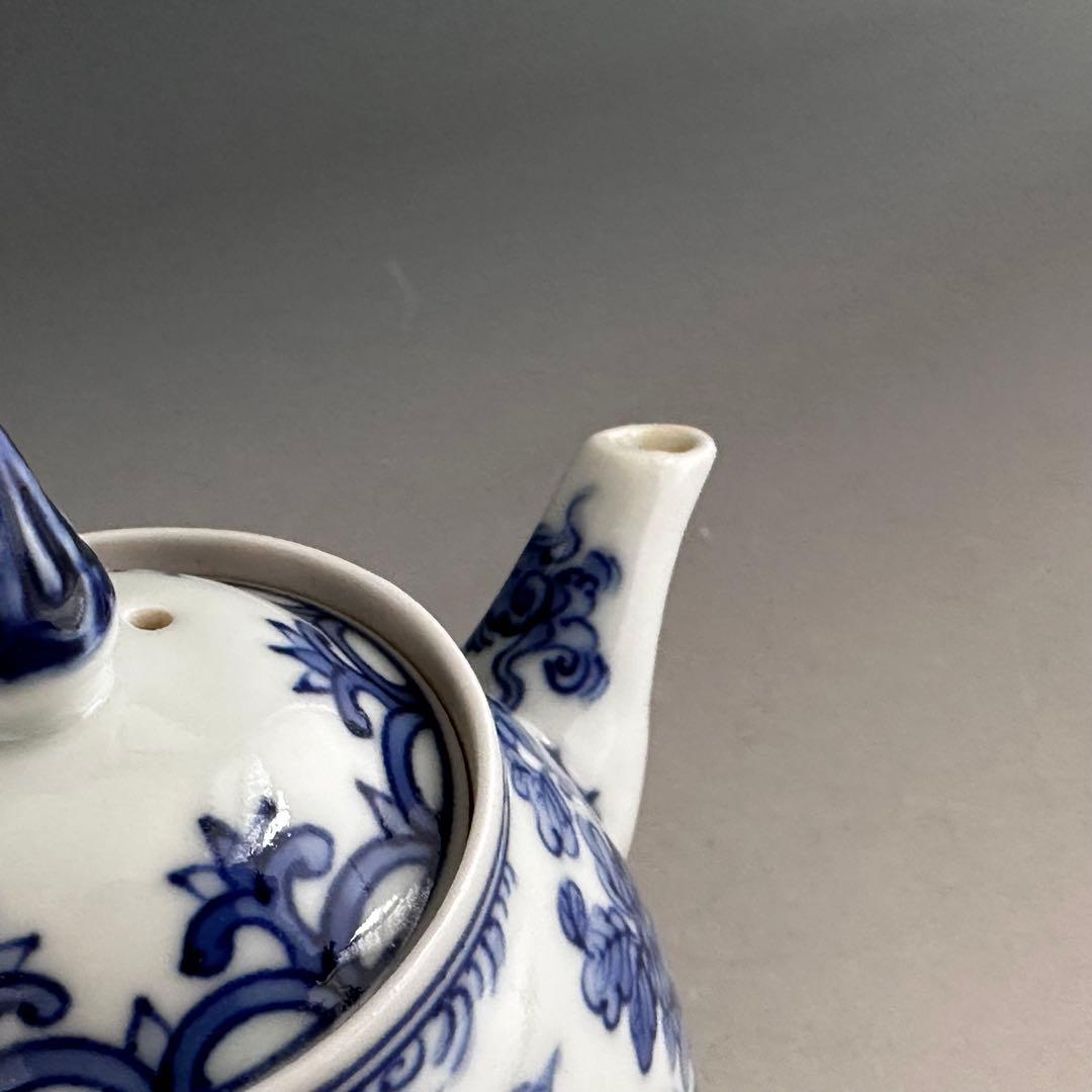 煎茶道具 染付 青華花弁瑞鳥紋 茶瓶 急須 三浦篤 二代