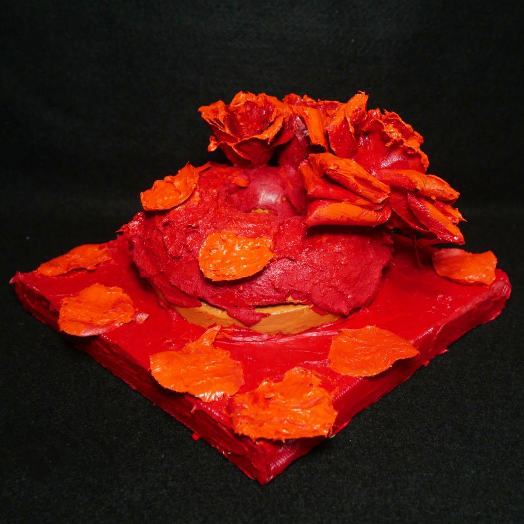 油絵 油彩 絵画 立体アート【薔薇のドーナツ】