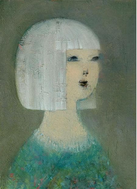 油絵 菅家令子 絵 絵画インテリア額付(青緑＋金色の枠) F4-071112