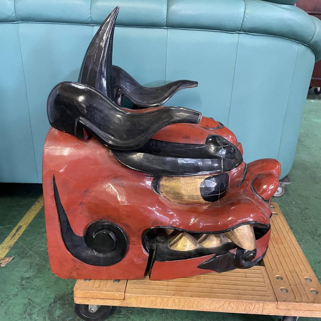 特大 獅子頭 獅子舞 伝統工芸 木彫り 彫刻 縁起物 置物 お正月 XZ3509