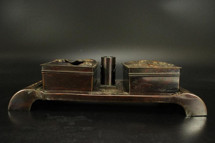 煙草盆 草花鳥文様 銅(メ1776)