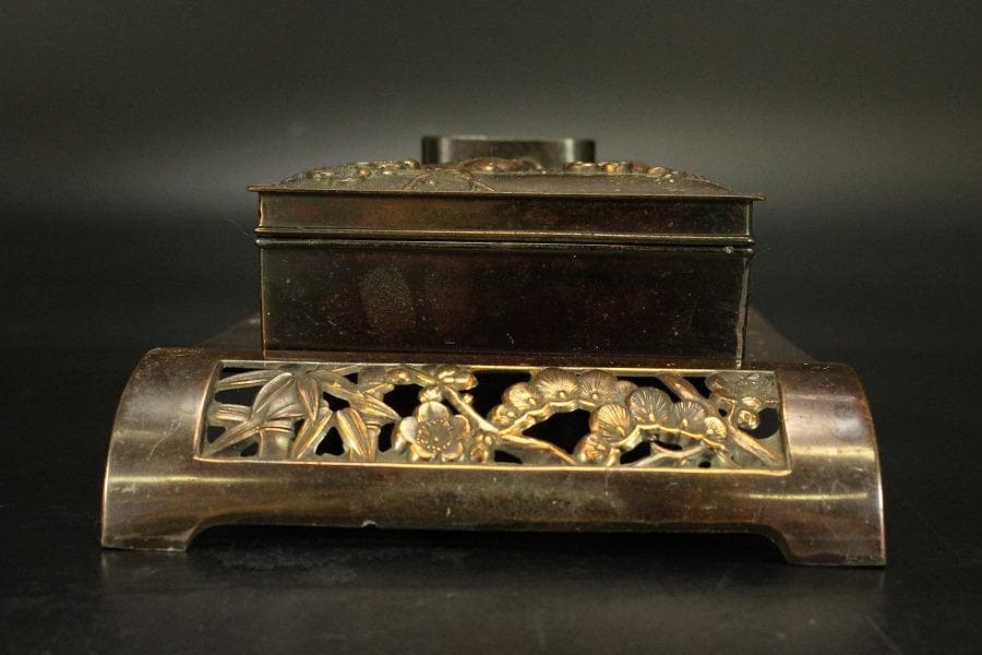 煙草盆 草花鳥文様 銅(メ1776)