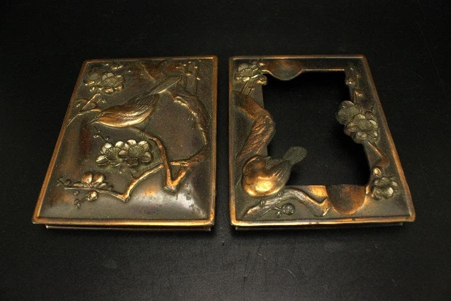 煙草盆 草花鳥文様 銅(メ1776)