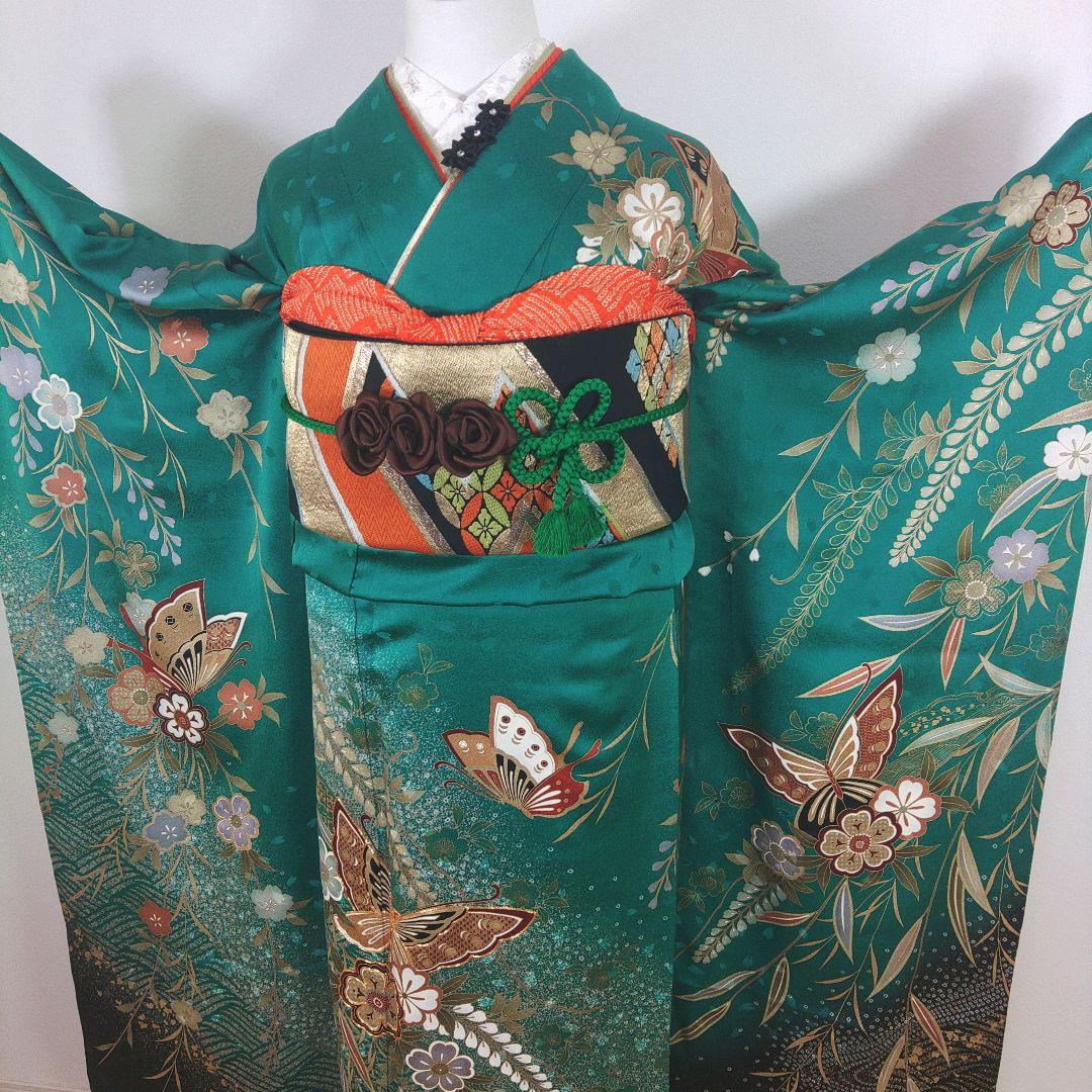 格安！振袖フルセット 10点 成人式 結婚式 前撮り グリーン 緑