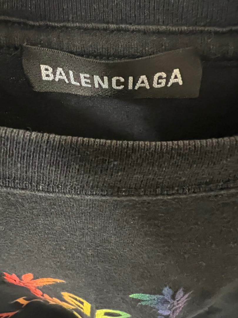 BALENCIAGA バレンシアガ BBレインボーロゴ刺繍半袖Tシャツ S
